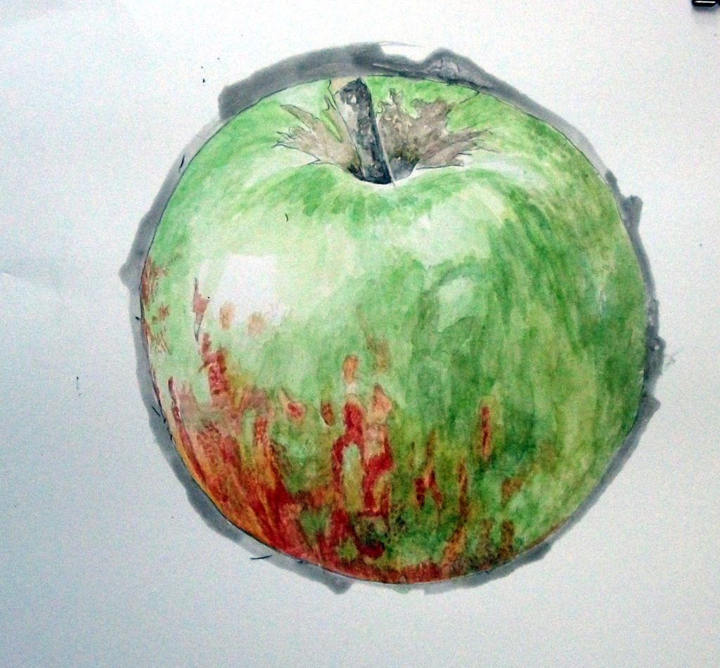 水彩画 リンゴ
