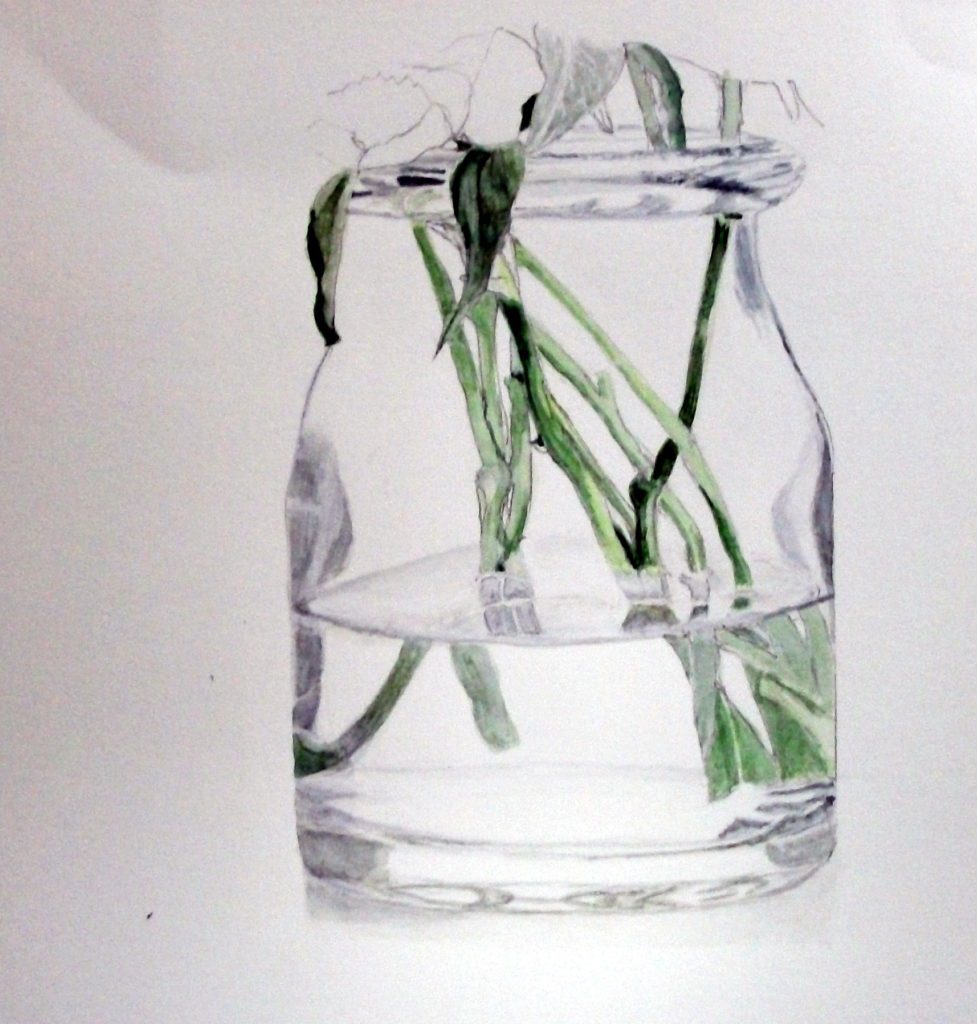 水彩画 ガラス花瓶
