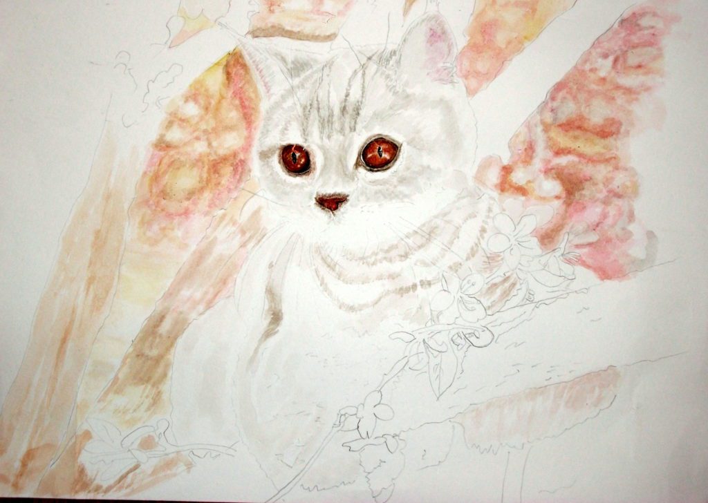 子猫　水彩画